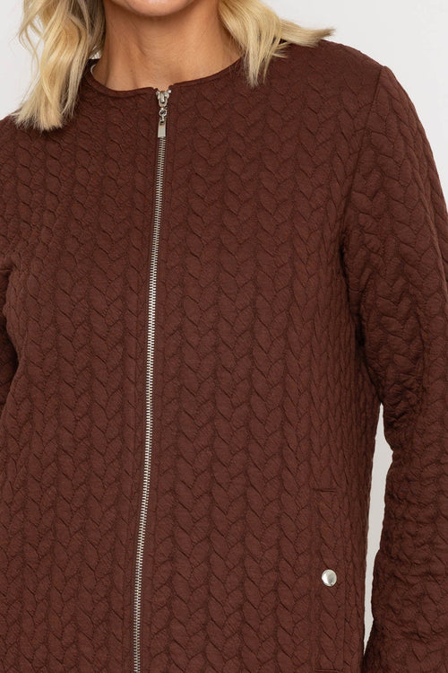 Carraig Donn Brown Long Collarless Textured Jacket