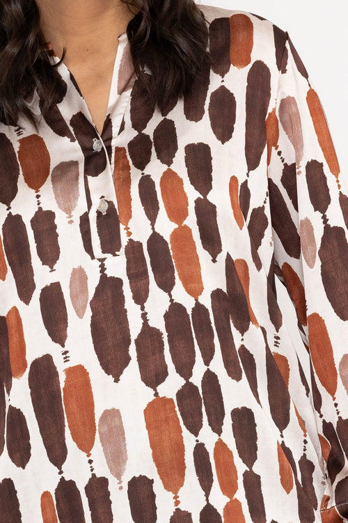 Carraig Donn Brown Print Sateen Long Sleeve Blouse