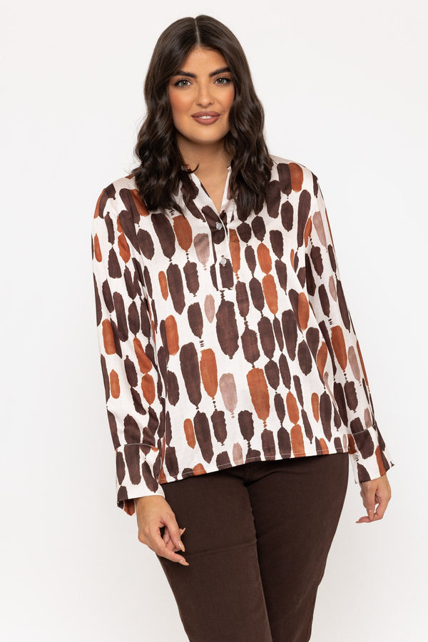 Carraig Donn Brown Print Sateen Long Sleeve Blouse