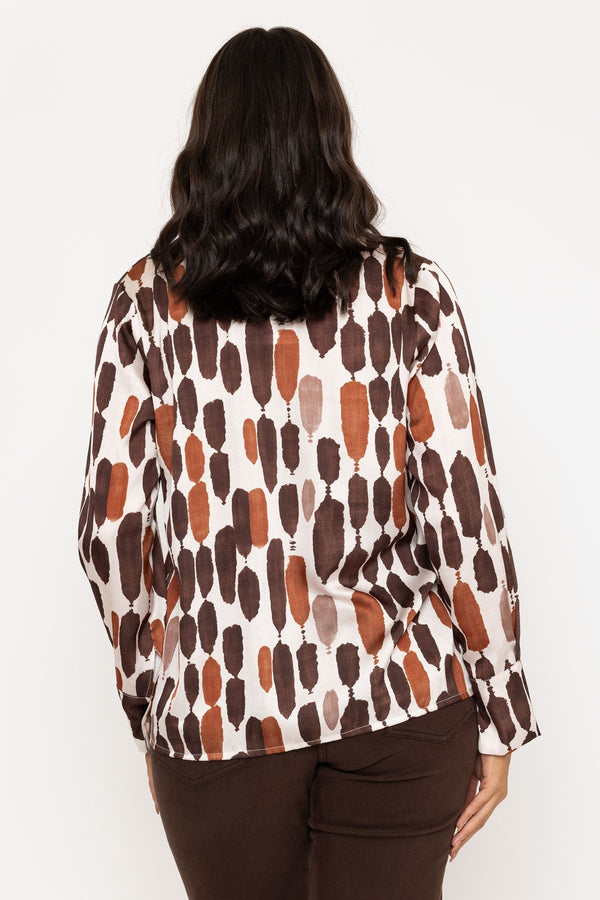 Carraig Donn Brown Print Sateen Long Sleeve Blouse