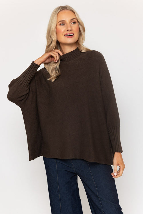 Brown Rib Edge Polo Knit