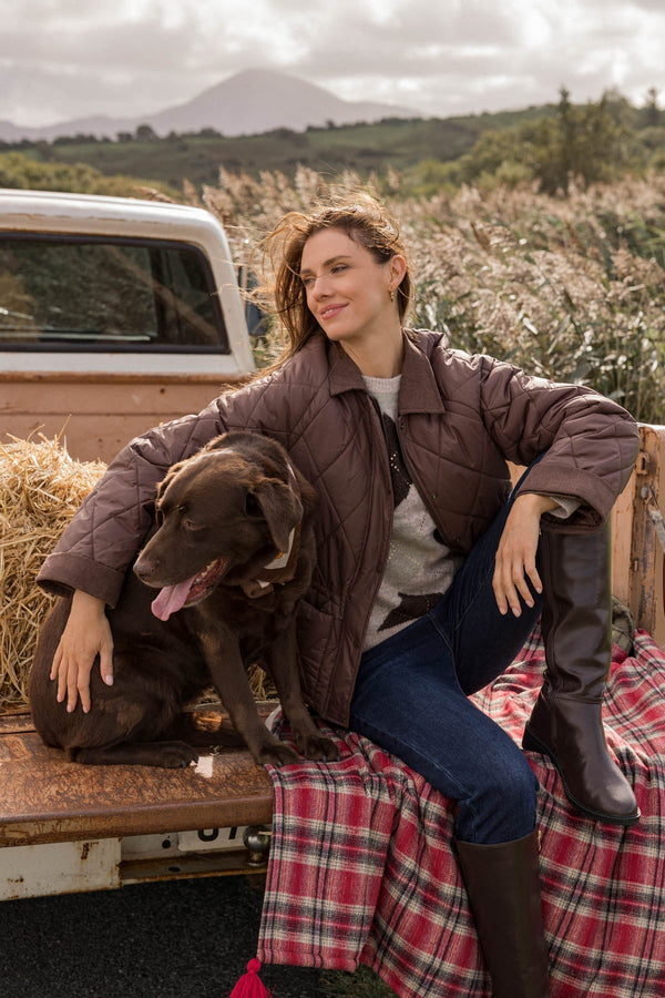 Carraig Donn Brown Short Padded Coat with Corduroy Collar