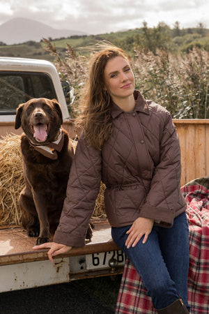 Carraig Donn Brown Short Padded Coat with Corduroy Collar