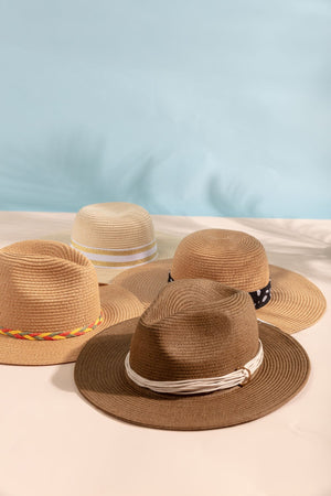 Brown Straw Hat with Gold Clasp Detail
