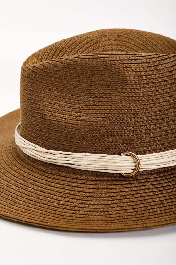 Carraig Donn Brown Straw Hat with Gold Clasp Detail