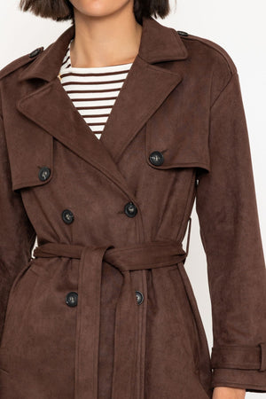 Carraig Donn Brown Suedette Belted Trench Coat