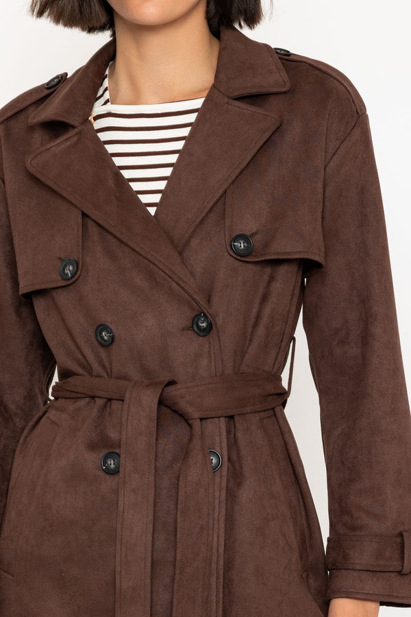 Carraig Donn Brown Suedette Belted Trench Coat