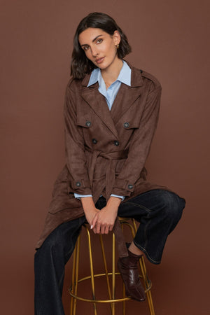Carraig Donn Brown Suedette Belted Trench Coat