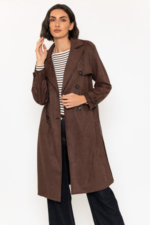 Carraig Donn Brown Suedette Belted Trench Coat