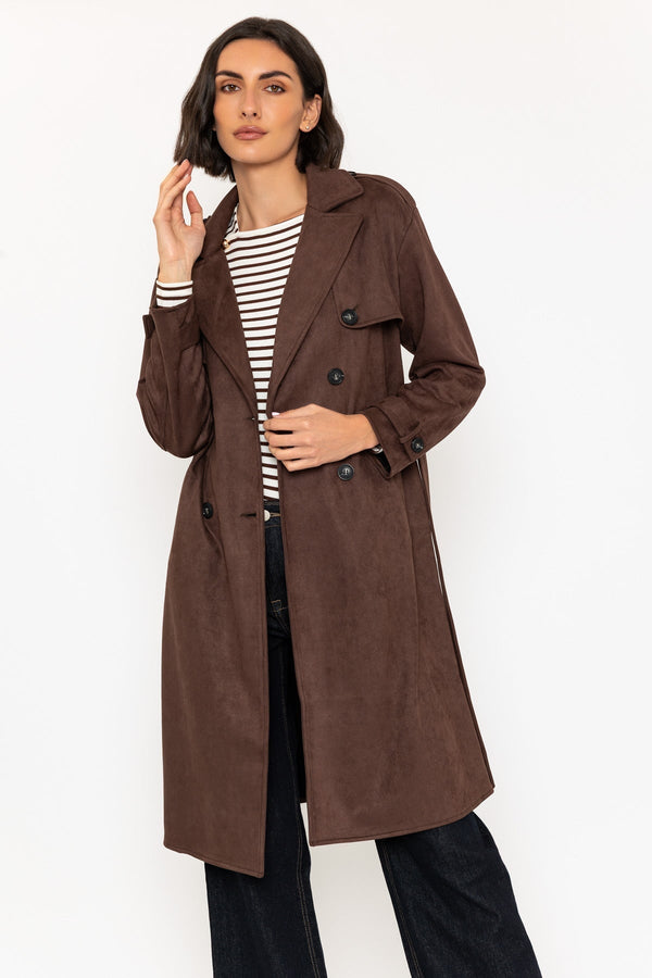 Carraig Donn Brown Suedette Belted Trench Coat