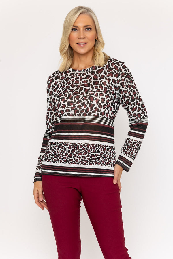 Carraig Donn Burgundy Animal Print Top