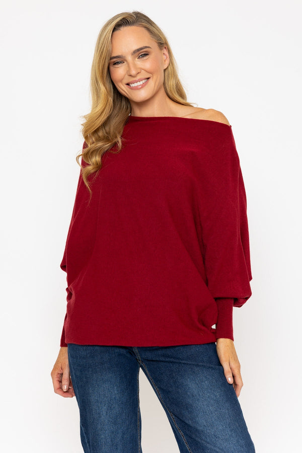 Carraig Donn Burgundy Batwing Knit Jumper
