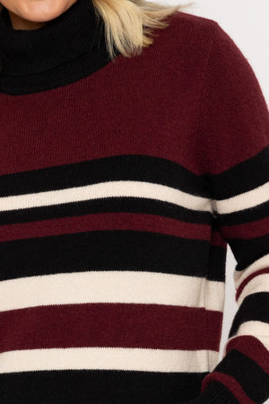 Carraig Donn Burgundy & Black Roll Neck Sweater