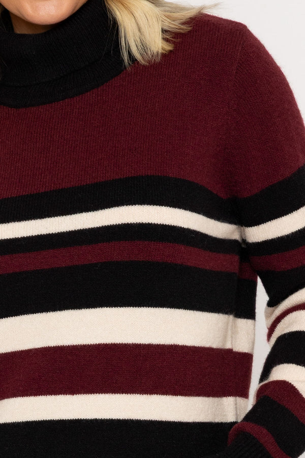 Carraig Donn Burgundy & Black Roll Neck Sweater