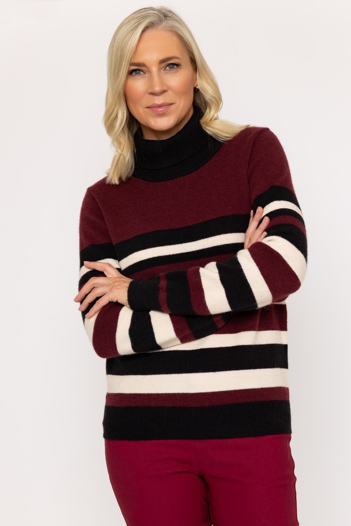Burgundy & Black Roll Neck Sweater
