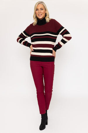 Carraig Donn Burgundy & Black Roll Neck Sweater