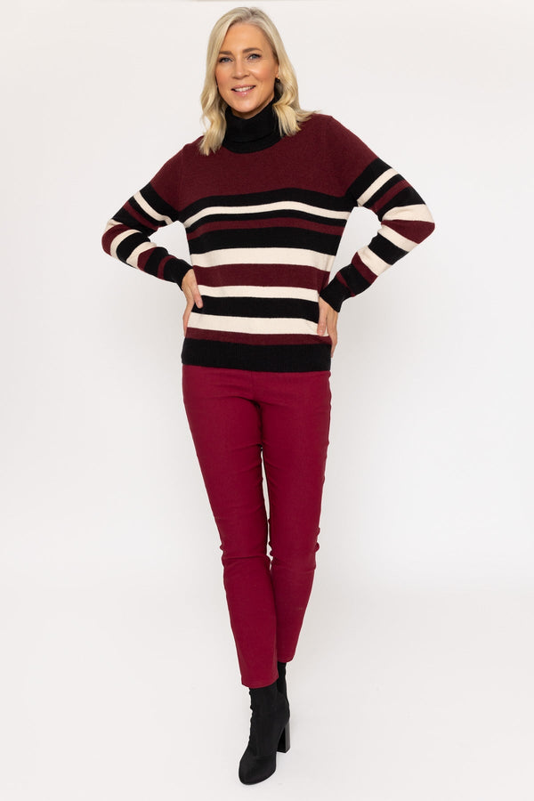 Carraig Donn Burgundy & Black Roll Neck Sweater