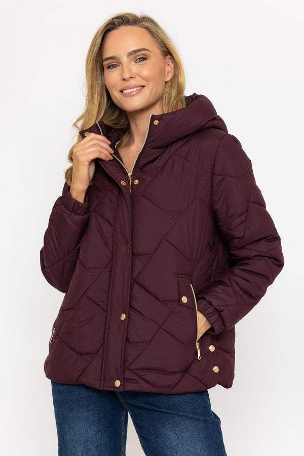 Burgundy Quilted Short Jacket Ladies Coats Carraig Donn