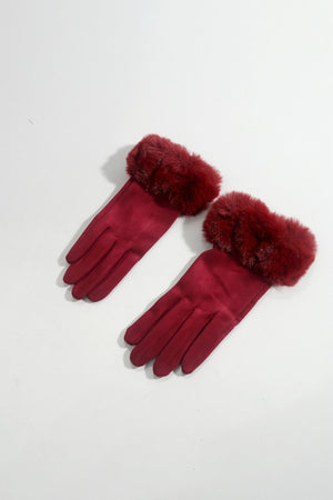 Carraig Donn Burgundy Faux Fur Cuff Touch Screen Gloves