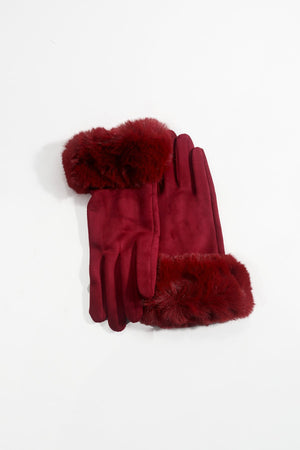 Carraig Donn Burgundy Faux Fur Cuff Touch Screen Gloves