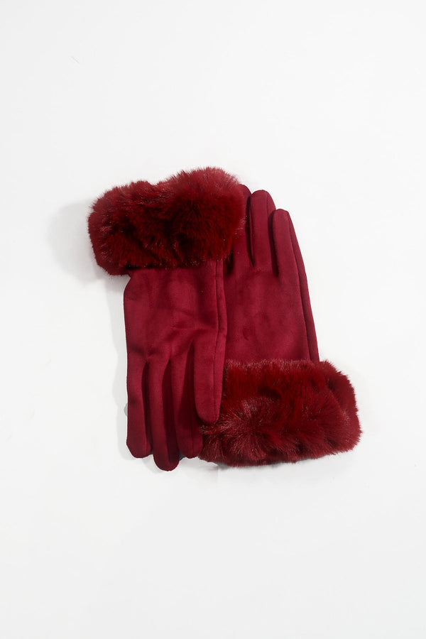 Carraig Donn Burgundy Faux Fur Cuff Touch Screen Gloves