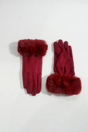 Carraig Donn Burgundy Faux Fur Cuff Touch Screen Gloves