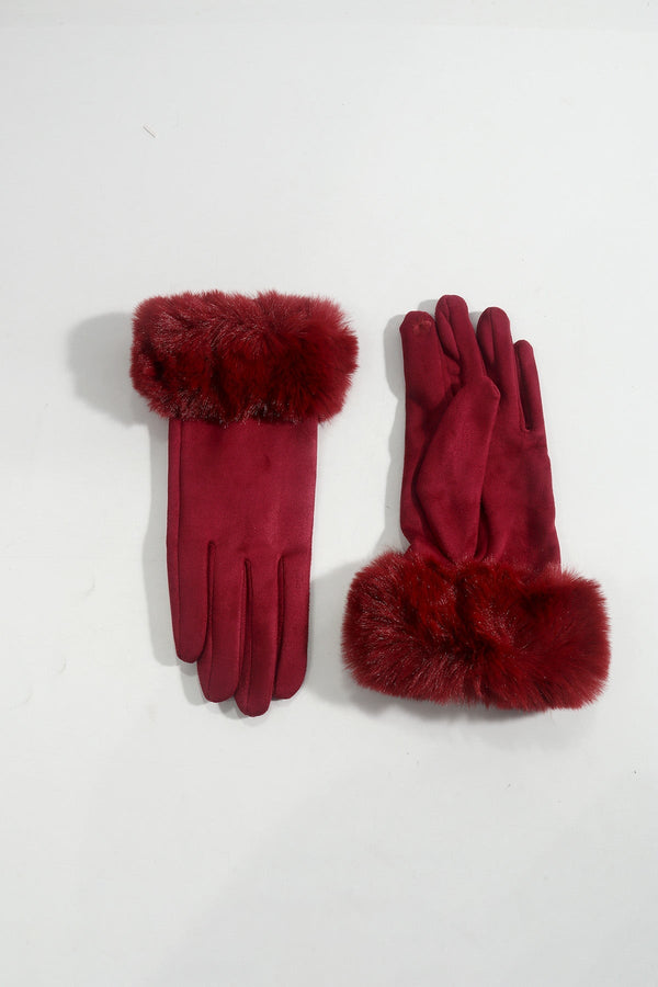 Carraig Donn Burgundy Faux Fur Cuff Touch Screen Gloves