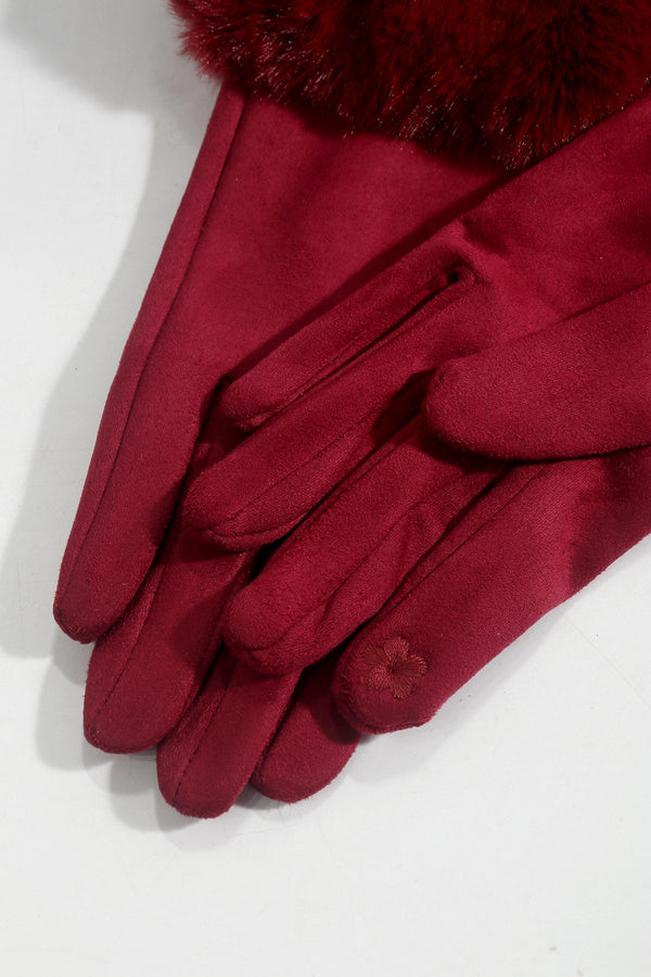 Carraig Donn Burgundy Faux Fur Cuff Touch Screen Gloves
