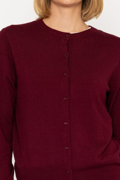 Burgundy Fine Gauge Crew Neck Cardigan – Carraig Donn
