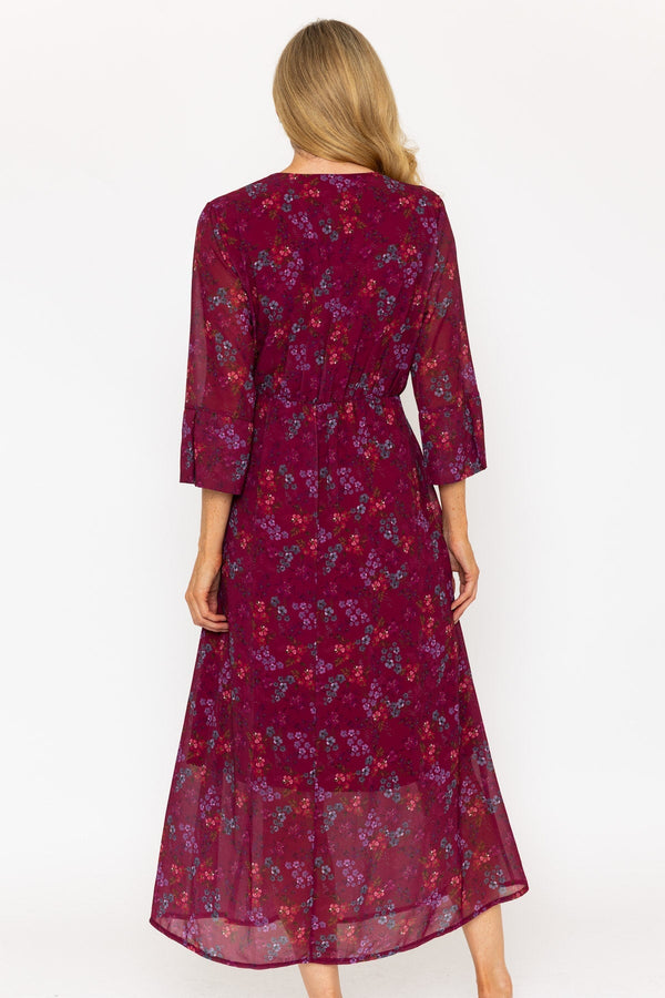 Carraig Donn Burgundy Floral Print 3/4 Sleeve Kerry Midi Dress