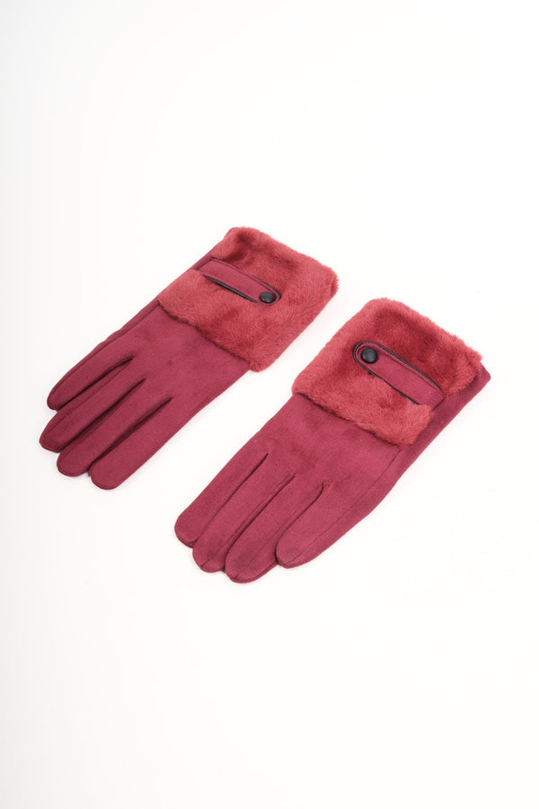 Carraig Donn Burgundy Fur Cuff Faux Suede Gloves