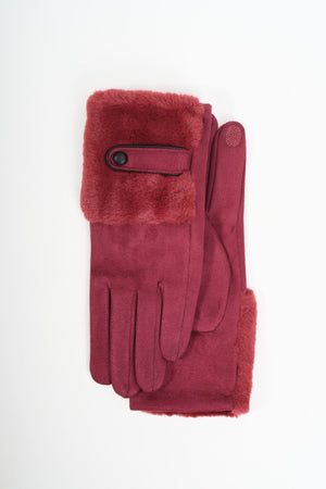 Carraig Donn Burgundy Fur Cuff Faux Suede Gloves