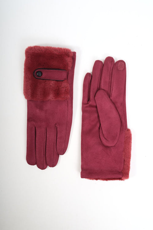 Burgundy Fur Cuff Faux Suede Gloves