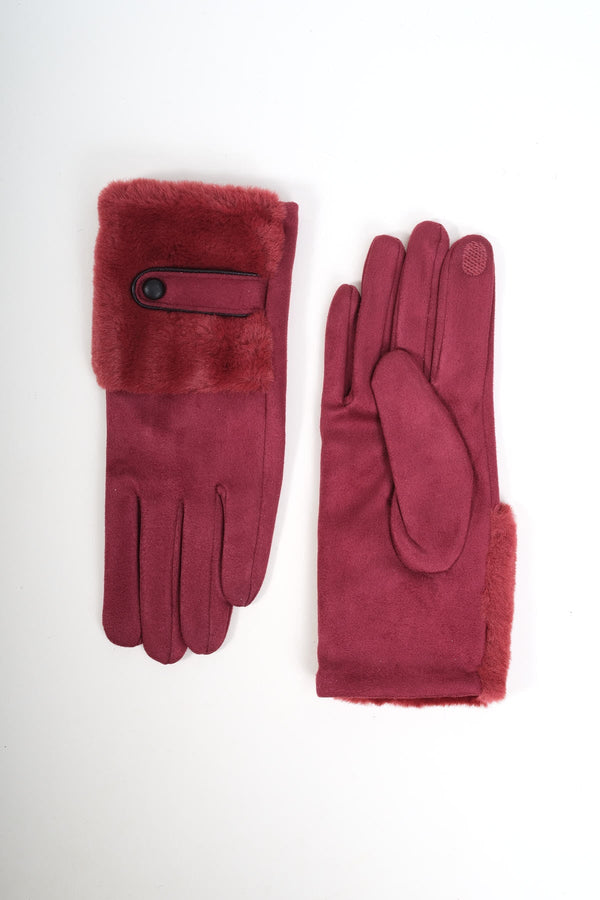 Carraig Donn Burgundy Fur Cuff Faux Suede Gloves