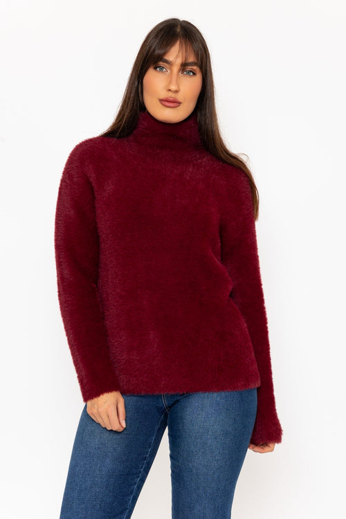 Burgundy Hairy Soft Touch Knit Jumper