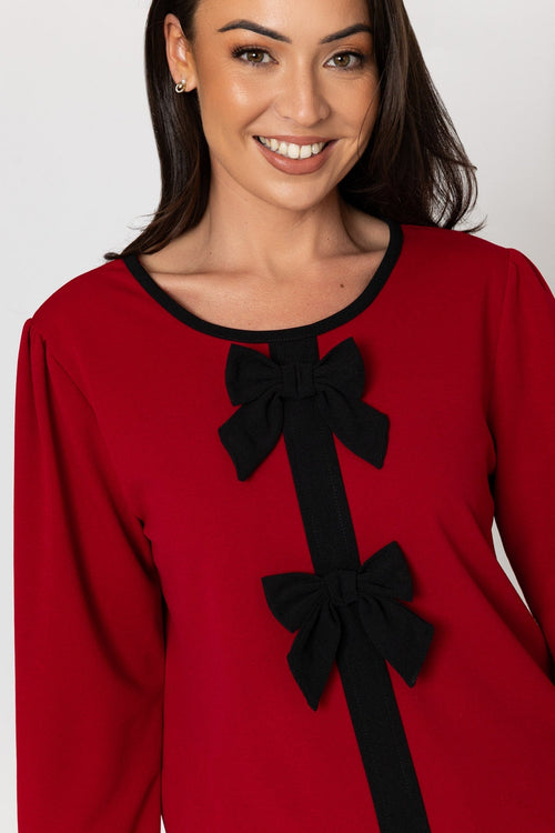 Carraig Donn Burgundy Long Sleeve Bow Top