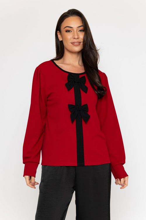 Burgundy Long Sleeve Bow Top