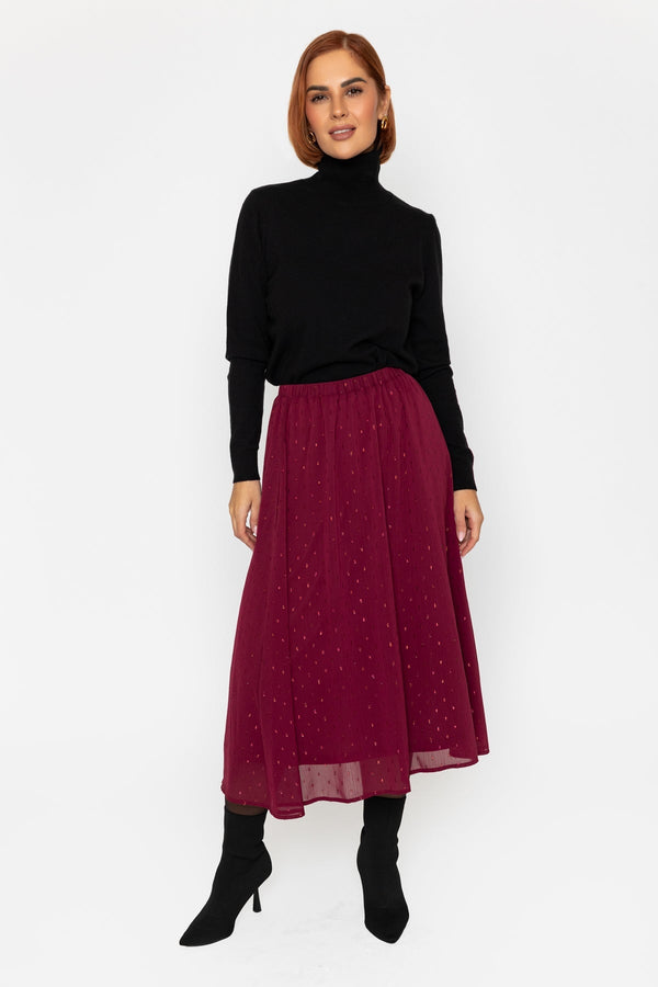 Carraig Donn Burgundy Lurex Midi Skirt