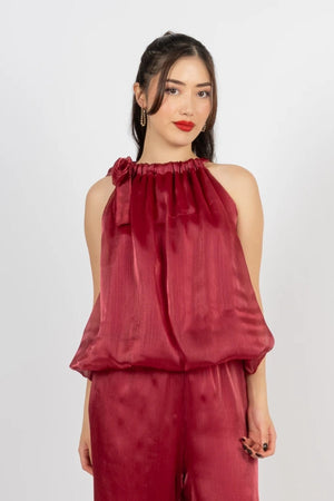 Carraig Donn Burgundy Organza Halter Top