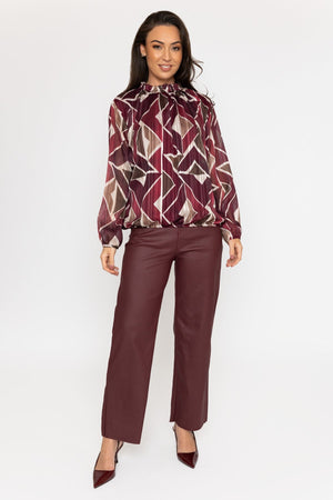 Carraig Donn Burgundy Printed Lurex Long Sleeve Top