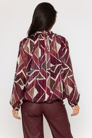 Carraig Donn Burgundy Printed Lurex Long Sleeve Top