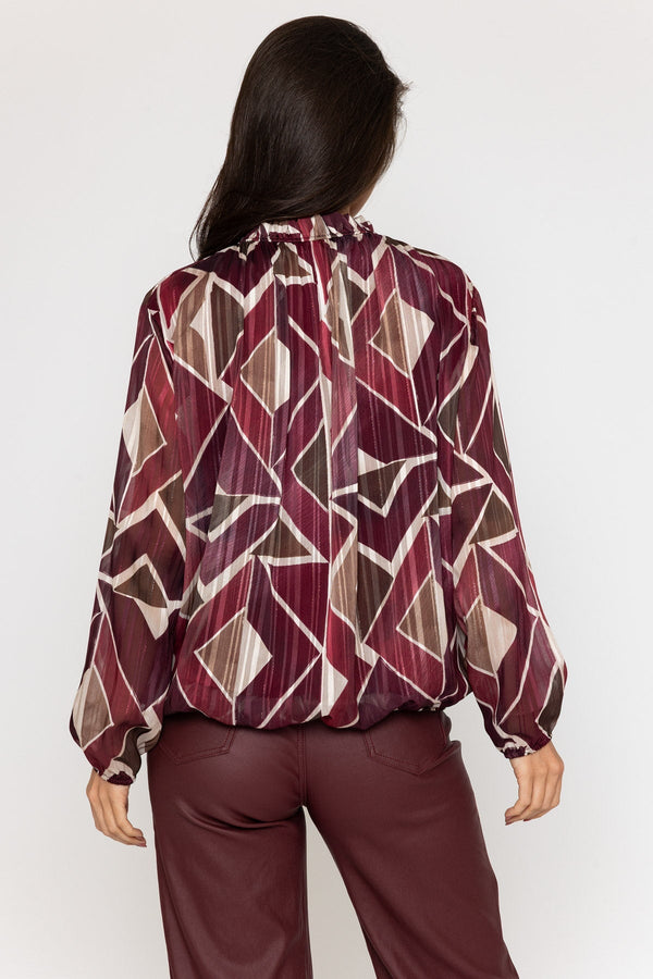 Carraig Donn Burgundy Printed Lurex Long Sleeve Top