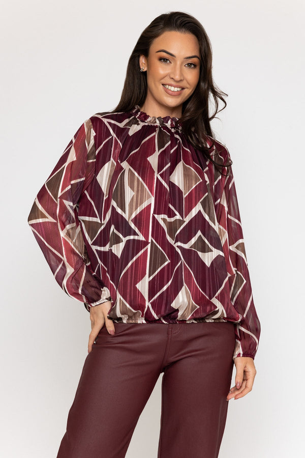 Carraig Donn Burgundy Printed Lurex Long Sleeve Top