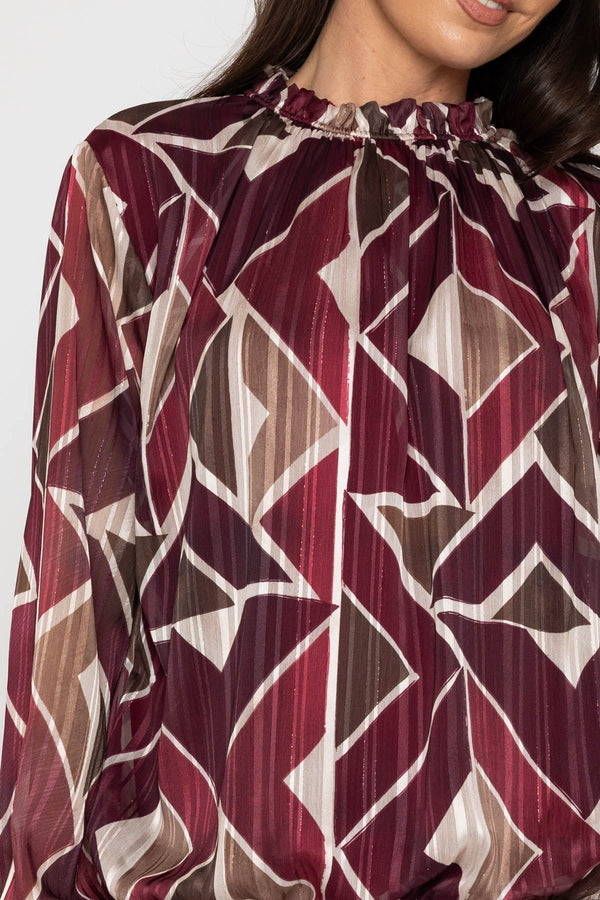 Carraig Donn Burgundy Printed Lurex Long Sleeve Top