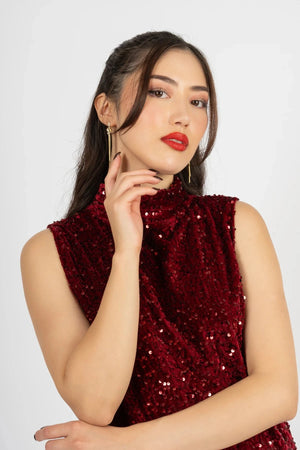 Carraig Donn Burgundy Sequin Halter Top