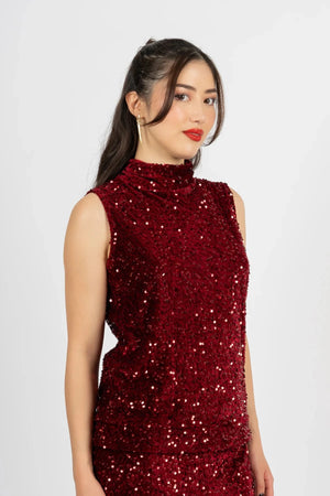 Carraig Donn Burgundy Sequin Halter Top