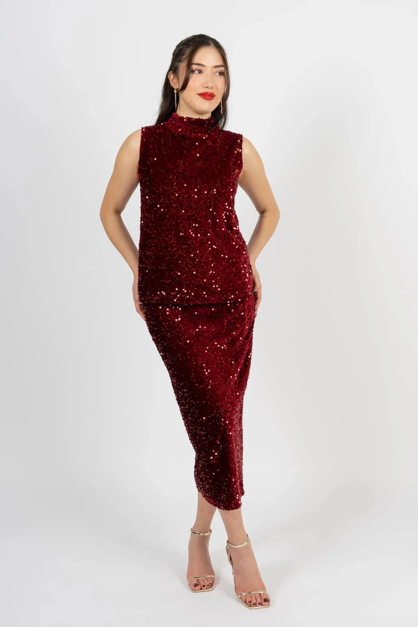 Carraig Donn Burgundy Sequin Halter Top