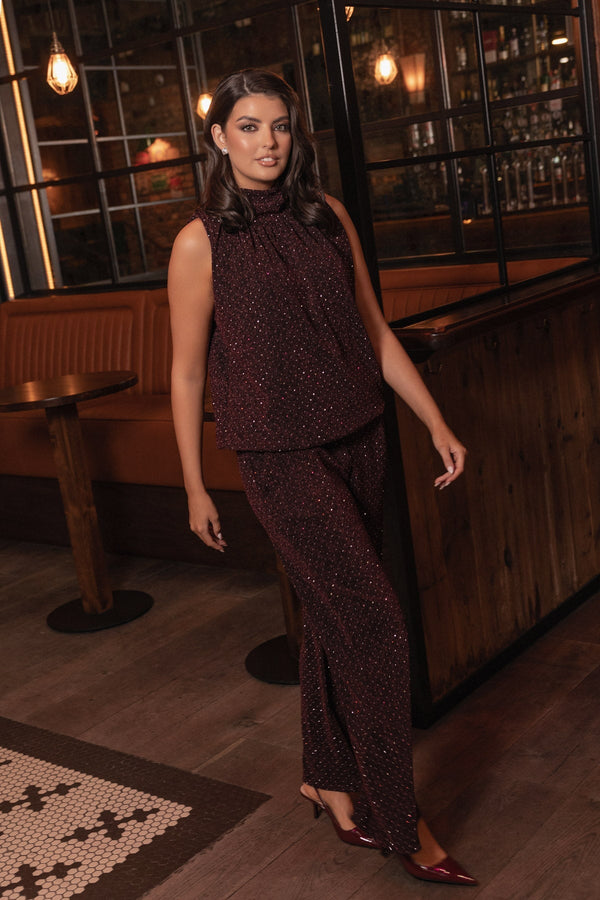 Carraig Donn Burgundy Stud Lurex Trousers