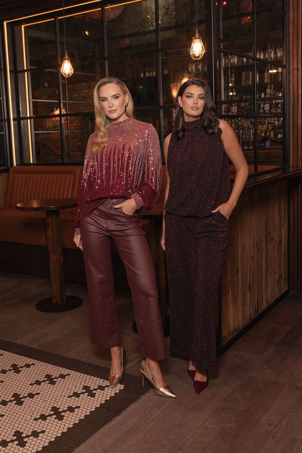 Carraig Donn Burgundy Stud Lurex Trousers