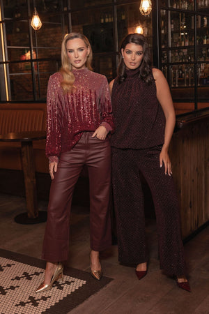 Carraig Donn Burgundy Stud Lurex Trousers